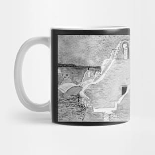 Mykonos Chapel Greek Island watercolor black and white version Mug